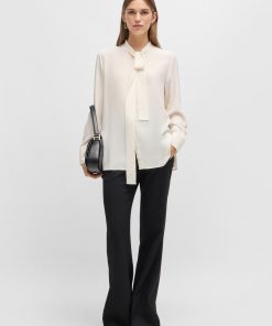 Hugo Boss Blouses-Regular-fit blouse in silk with bow-tie collar-hugo boss sale 2