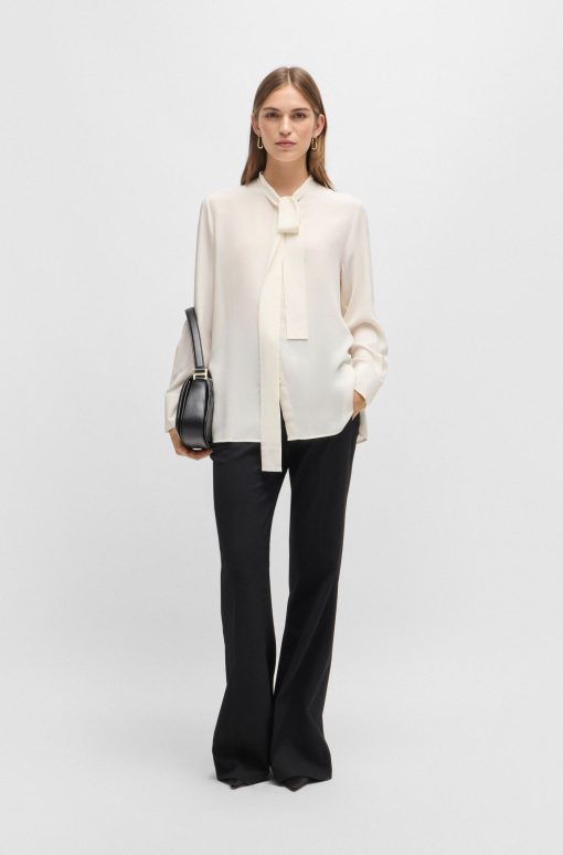 Hugo Boss Blouses-Regular-fit blouse in silk with bow-tie collar-hugo boss sale - Image 2