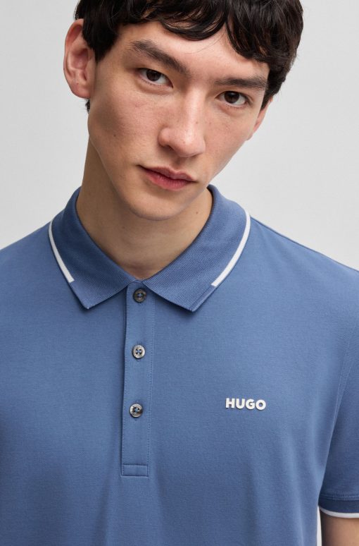 Hugo Boss Polo Shirts-Stretch-cotton slim-fit polo shirt with printed logo-hugo boss store - Image 2