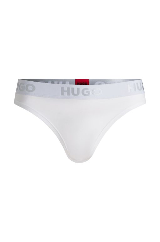 Hugo Boss Underwear, Pajamas, and Socks-Stretch-cotton thong with logo waistband-boss store near me