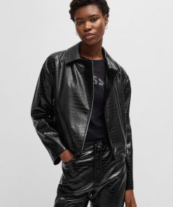 Hugo Boss Tailored Jackets-Crocodile-embossed biker jacket in faux leather-boss store near me