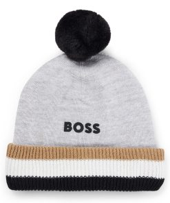 Hugo Boss-Kids’ beanie hat with logo print and pompom-hugo boss store