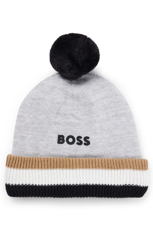 Hugo Boss-Kids' beanie hat with logo print and pompom-hugo boss store