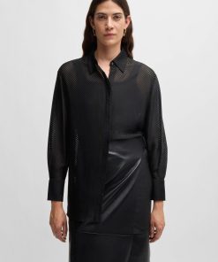 Hugo Boss Blouses-Long-sleeved blouse with burnout stripe-boss hugo