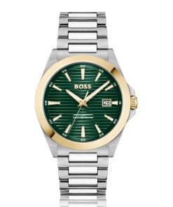 Hugo Boss Watches-Gold- and silver-tone watch with green grooved dial-hugoboss