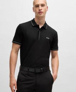 Hugo Boss Polo Shirts-Slim-fit polo shirt in stretch piqué with S.Café-hugo boss near me