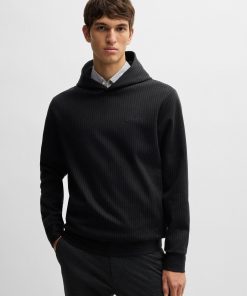 Hugo Boss Tracksuits-Regular-fit hoodie in a pinstripe cotton-hugo boss store near me