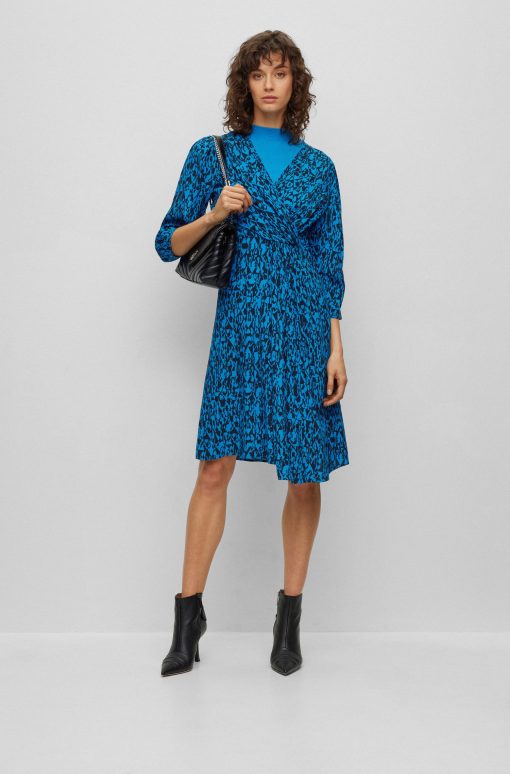 Hugo Boss Dresses-Wrap-front V-neck dress with seasonal print-hugo boss store