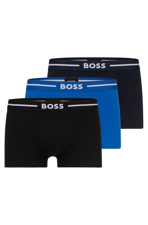 Hugo Boss Underwear-Three-pack of stretch-cotton trunks with logo waistbands-boss store