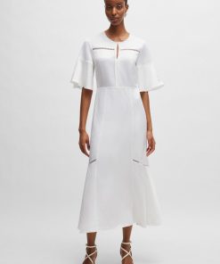 Hugo Boss Dresses-Short-sleeved dress with ladder-lace trims-boss hugo 2