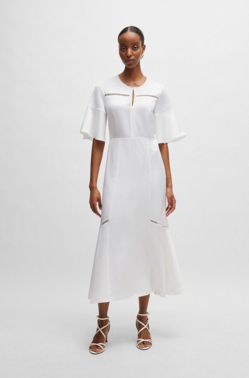 Hugo Boss Dresses-Short-sleeved dress with ladder-lace trims-boss hugo - Image 2