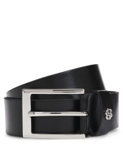 Hugo Boss Belts-Italian-leather belt with Double B monogram keeper-hugo by hugo boss