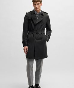 Hugo Boss Jackets and Coats-Slim-fit trench coat with double-breasted closure-boss hugo