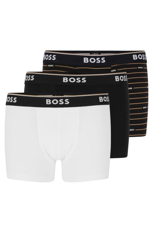 Hugo Boss Underwear-Three-pack of stretch-cotton trunks with logo waistbands-hugo boss store