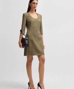 Hugo Boss Dresses-Scoop-neck dress in herringbone stretch fabric-boss near me