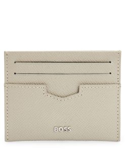 Hugo Boss Wallets and Key Rings-Embossed-leather card holder with metal logo lettering-boss store