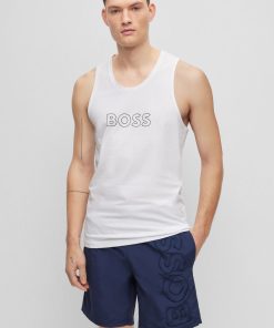 Hugo Boss Swimwear-Cotton tank top with outline logo-boss store