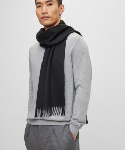 Hugo Boss Scarves-Fringed scarf in pure Italian cashmere with embroidered logo-hugo by hugo boss 2