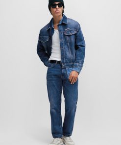 Hugo Boss Pants-Regular-fit jeans in blue rigid denim-boss near me 2