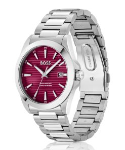 Hugo Boss Watches-Silver-tone watch with burgundy grooved dial-hugo boss sale 2