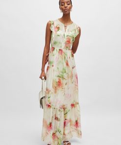 Hugo Boss Dresses-Printed dress in crinkle crepe with lace details-boss outlet