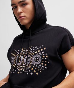 Hugo Boss Tracksuits-Sleeveless cotton hoodie with stud-effect artwork-hugo boss store near me 2