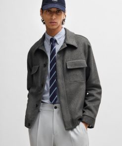 Hugo Boss Sport Coats-Regular-fit jacket with concealed closure and shirt collar-boss store near me