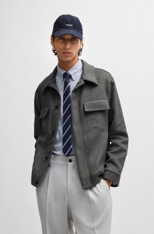 Hugo Boss Sport Coats-Regular-fit jacket with concealed closure and shirt collar-boss store near me