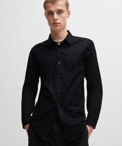 Hugo Boss Shirts-Extra-slim-fit shirt in animal-pattern cotton jacquard-hugo by hugo boss