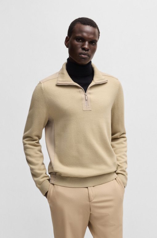 Hugo Boss Sweaters and Cardigans-Zip-neck sweater with softshell trims-boss store near me