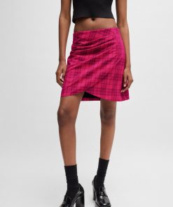 Hugo Boss Skirts-Wrap-front mini skirt in checked stretch material-hugo