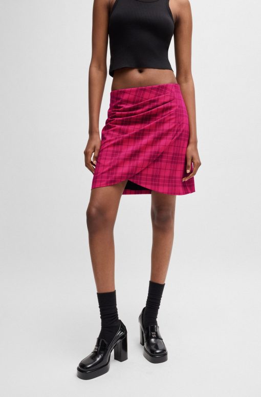 Hugo Boss Skirts-Wrap-front mini skirt in checked stretch material-hugo