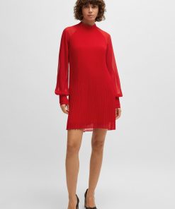 Hugo Boss Dresses-High-neck dress with plissé pleats and sheer sleeves-hugo boss near me 2