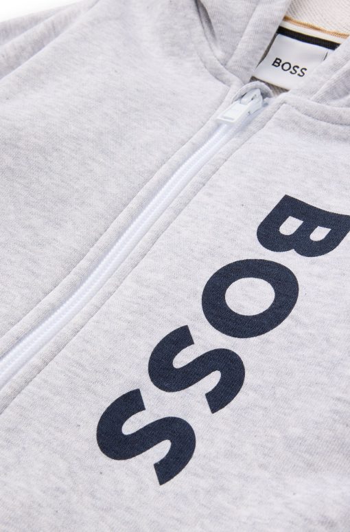 Hugo Boss-Kids' zip-up fleece hoodie with vertical logo print-hugo boss outlet - Image 2