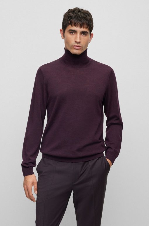 Hugo Boss Sweaters and Cardigans-Slim-fit rollneck sweater in merino wool-hugo boss outlet