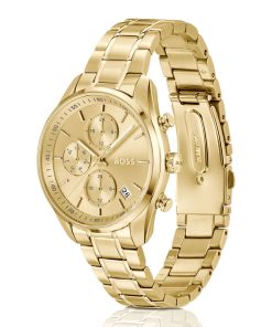 Hugo Boss Watches-Gold-tone multifunction watch with curved case-hugo boss near me 2