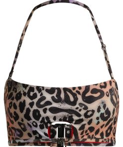 Hugo Boss-Animal-print bandeau bikini top with stacked-logo charm-hugo boss near me