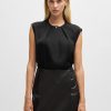 Hugo Boss Blouses-Fitted sleeveless blouse in stretch silk with concealed placket-hugo boss store 4