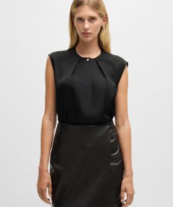 Hugo Boss Blouses-Fitted sleeveless blouse in stretch silk with concealed placket-hugo boss store