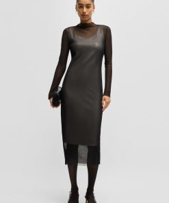 Hugo Boss Dresses-Stretch-mesh dress with sequinned underlayer-boss outlet 2