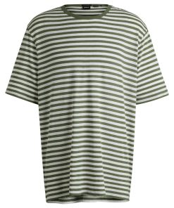 Hugo Boss T-Shirts-Striped T-shirt in cotton and linen-boss store near me 2