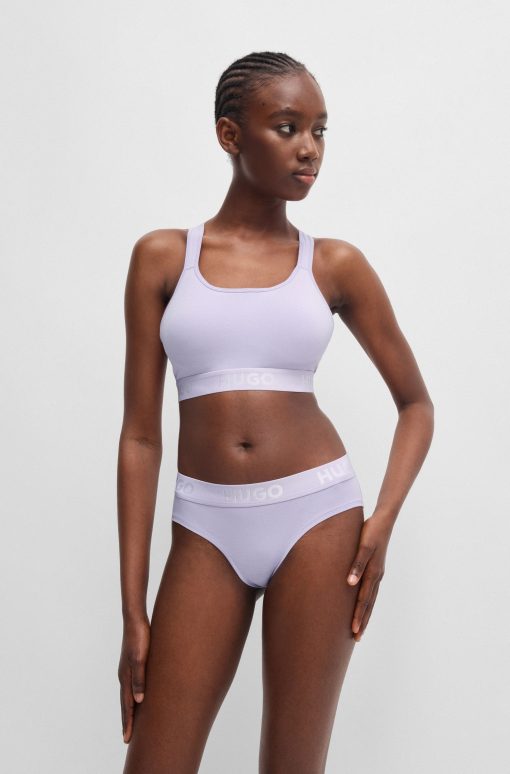 Hugo Boss Underwear, Pajamas, and Socks-Crossed-back bralette in stretch cotton with logo band-boss hugo - Image 2