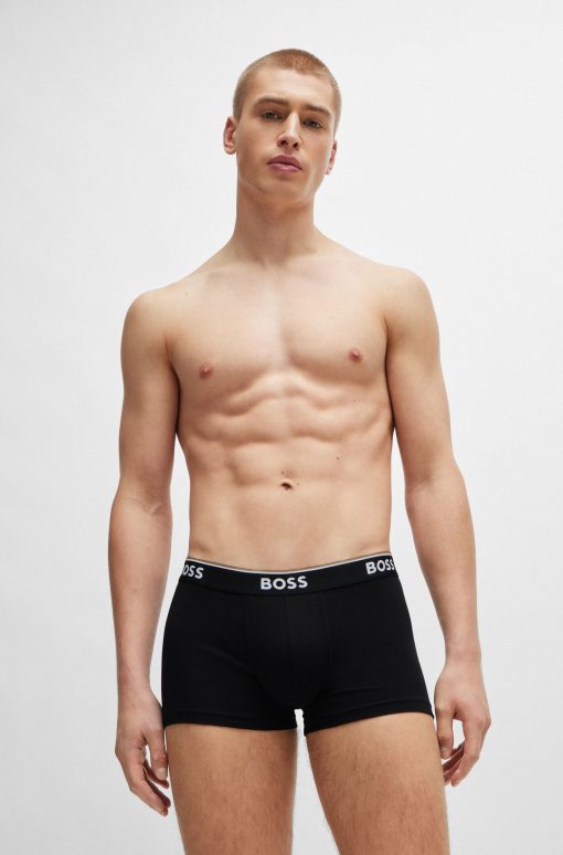 Hugo Boss Underwear-Three-pack of stretch-cotton trunks with logo waistbands-hugo boss outlet - Image 2