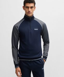 Hugo Boss Sweatshirts and Jogging Pants-Zip-neck sweatshirt with contrast piping-hugo boss store