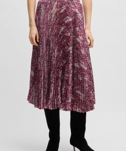 Hugo Boss Skirts-Midi-length skirt in printed plissé satin-hugo boss store near me