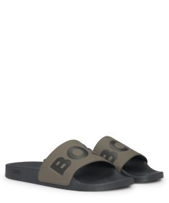 Hugo Boss Sandals-Italian-made slides with large logo detail-boss near me