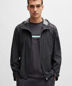 Hugo Boss Jackets and Coats-Mixed-material hooded jacket with patterned trims-hugo boss near me