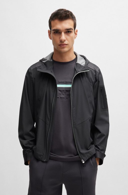 Hugo Boss Jackets and Coats-Mixed-material hooded jacket with patterned trims-hugo boss near me