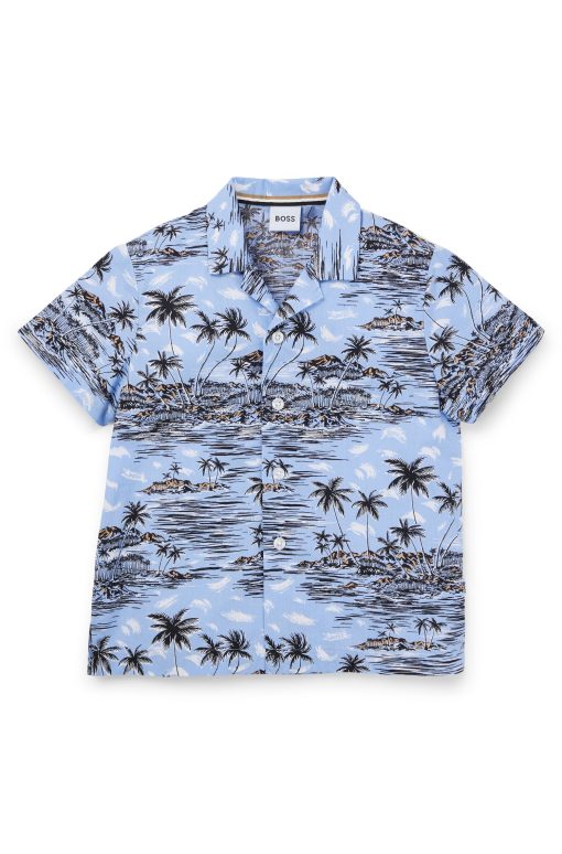 Hugo Boss-Kids' regular-fit shirt in tropical-print cotton poplin-hugo boss store near me