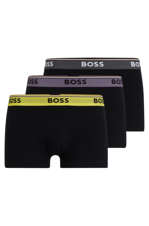 Hugo Boss Underwear-Three-pack of stretch-cotton trunks with logo waistbands-hugoboss